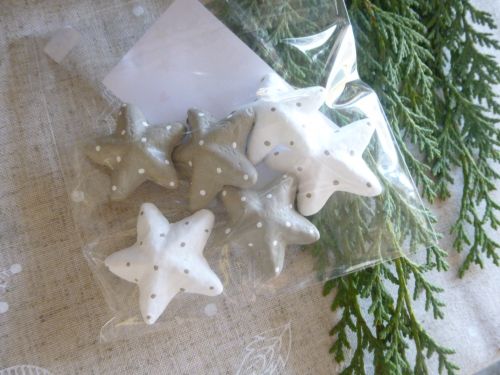 Preview: Dekosterne * 6 Stück * Styropor bemalt * Beige-Weiß